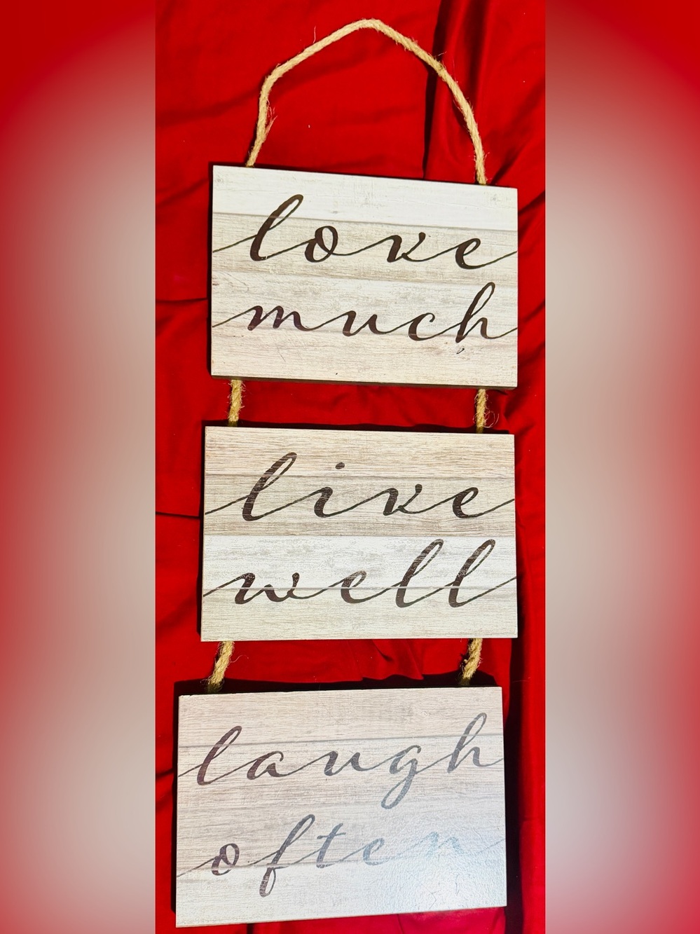Rustic Farmhouse Hanging Wood Sign | Love Much Live Well Laugh Often